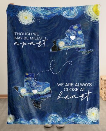 Long Distance Relationship, Custom State To State Van Gogh Style - Personalized Blanket Big Size