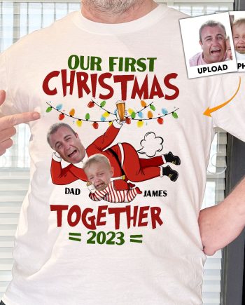 Our First Christmas Together - Personalized Photo Matching Shirt And Baby Onesie