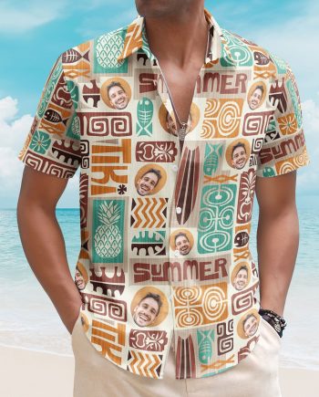 Customize Face With Exotic Tiki Pattern - Custom Photo Hawaiian Shirts