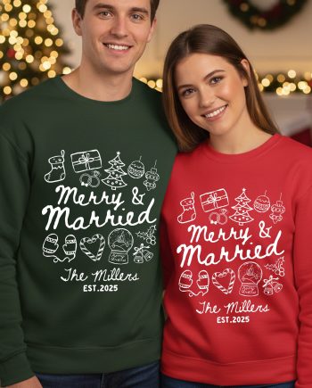 Merry And Married Couple Matching Sweatshirts - Personalized Sweatshirts