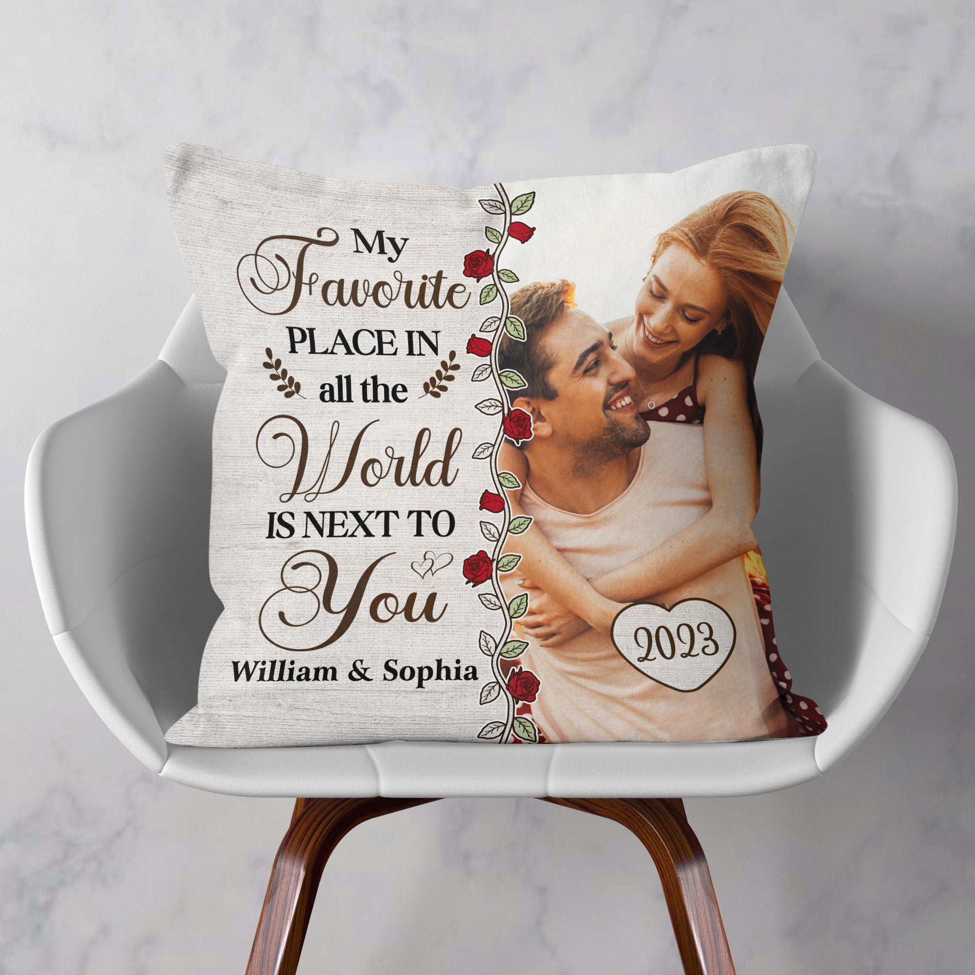 My Favorite Place Is Next To You - Personalized Photo Pillow (Insert Included)