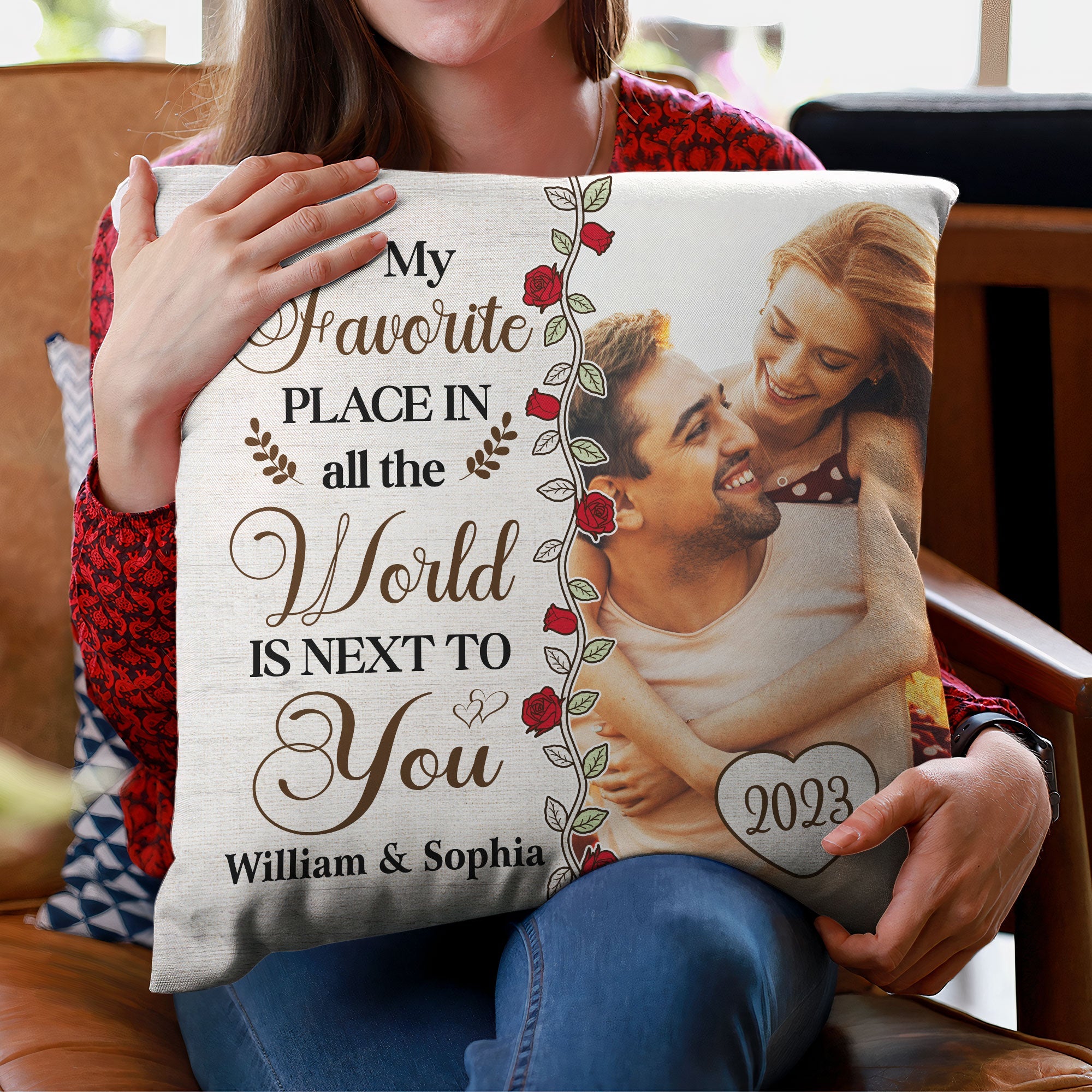 My Favorite Place Is Next To You - Personalized Photo Pillow (Insert Included)