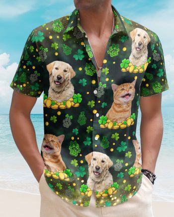 St.Patrick's Day Shamrock Paws Custom Funny Pet Face - Custom Photo Hawaiian Shirts