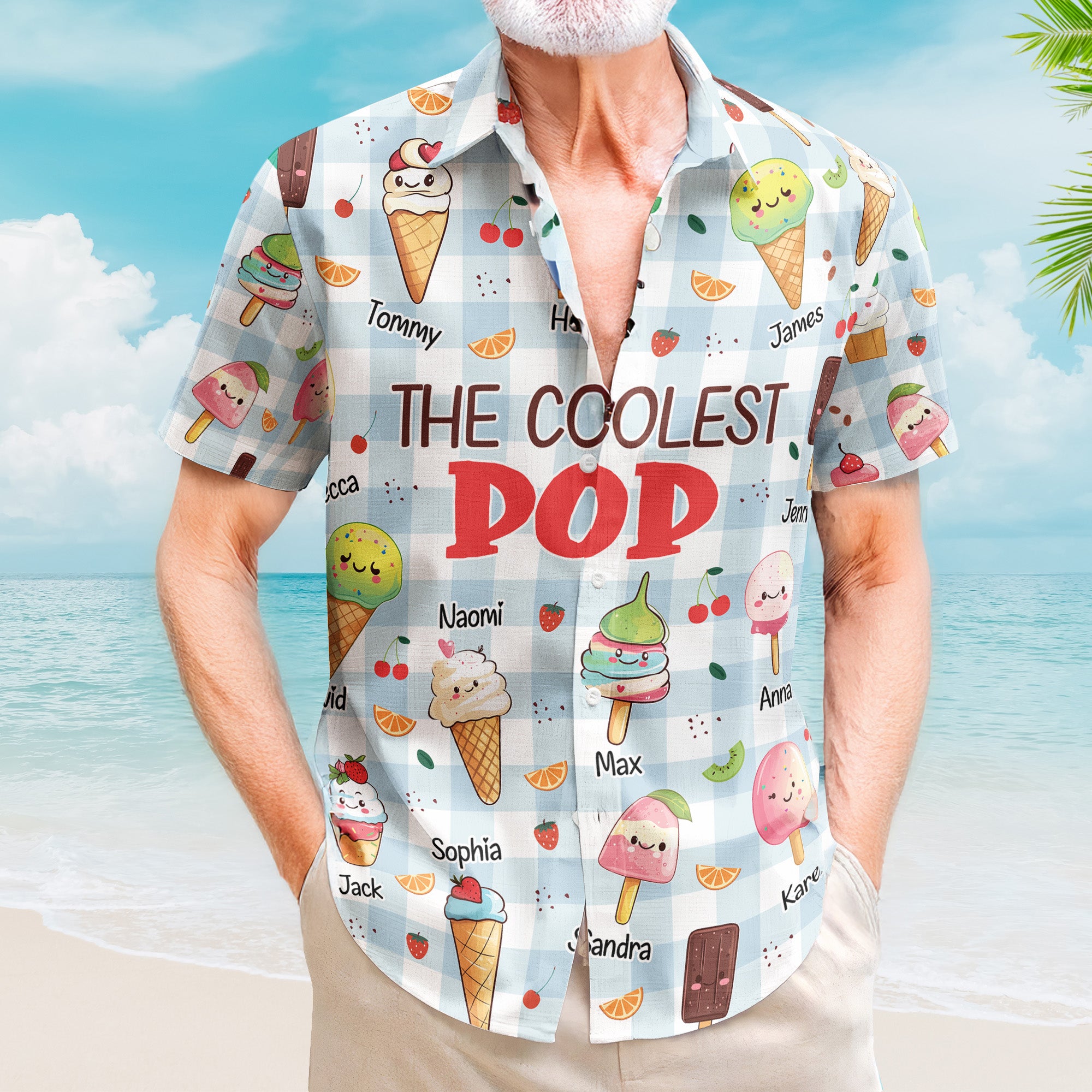 The Coolest Pop - Custom With Kids' Names - Personalized Hawaiian Shirt
